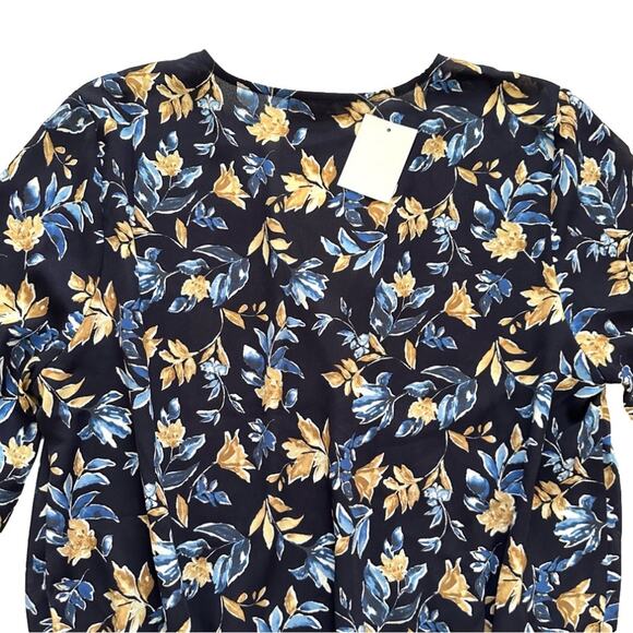 Pleione Blouse Top Bodysuit Blue Floral V-Neck Semi Sheer Blouse Medium NEW - Picture 9 of 12